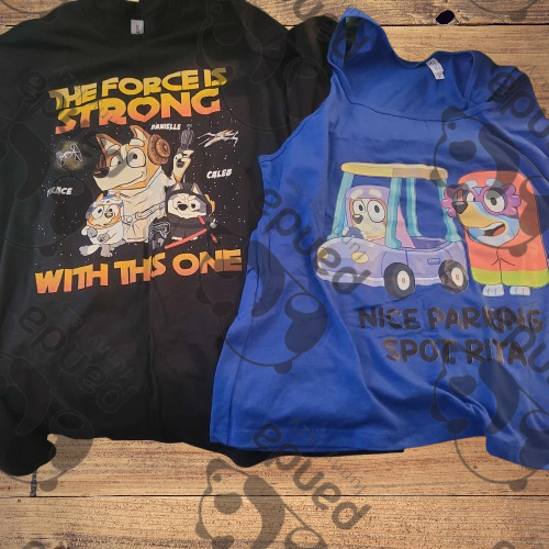 2 blue cartoon dogs options