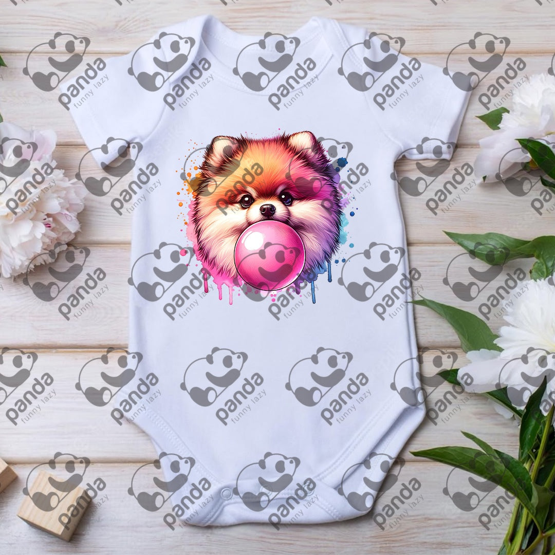 Pomeranian blowing bubble