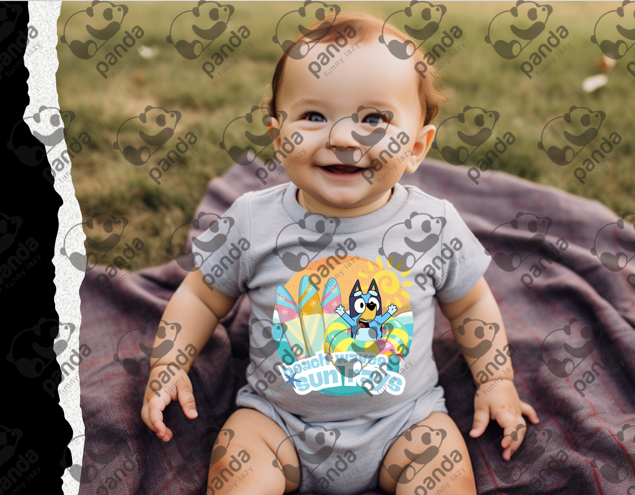 Beach waves sun rays (cartoon dog)