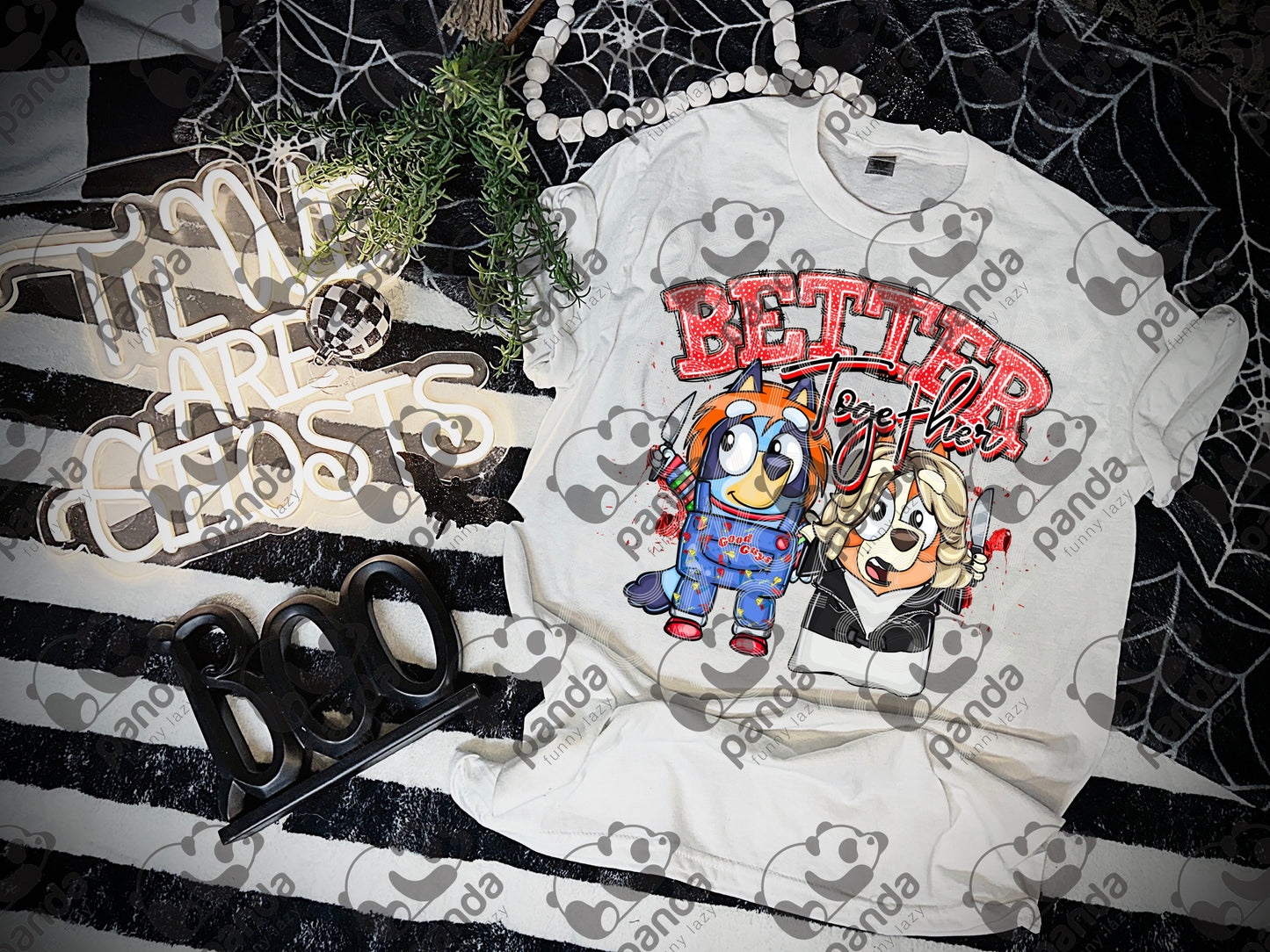 Cartoon dogs as horror dolls