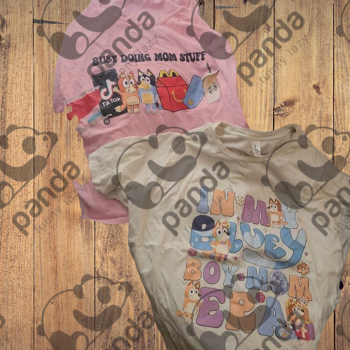 2 blue cartoon dogs mom shirt options