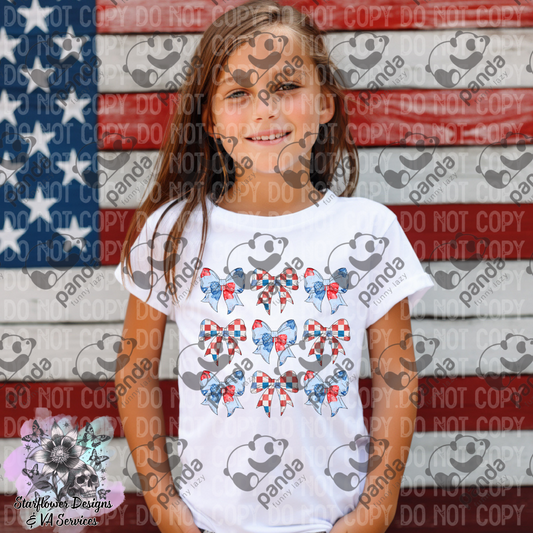 Red white and blue checkered bows