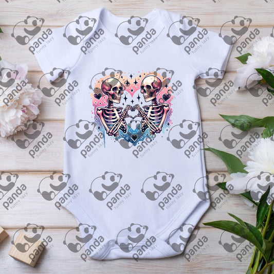Skeletons making heart with hands