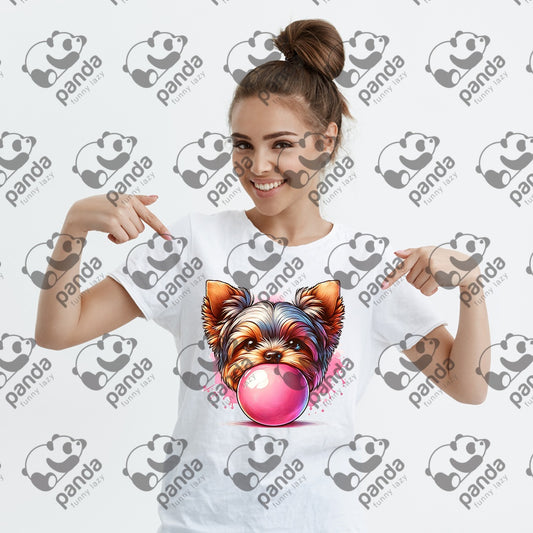 Yorkie blowing bubble